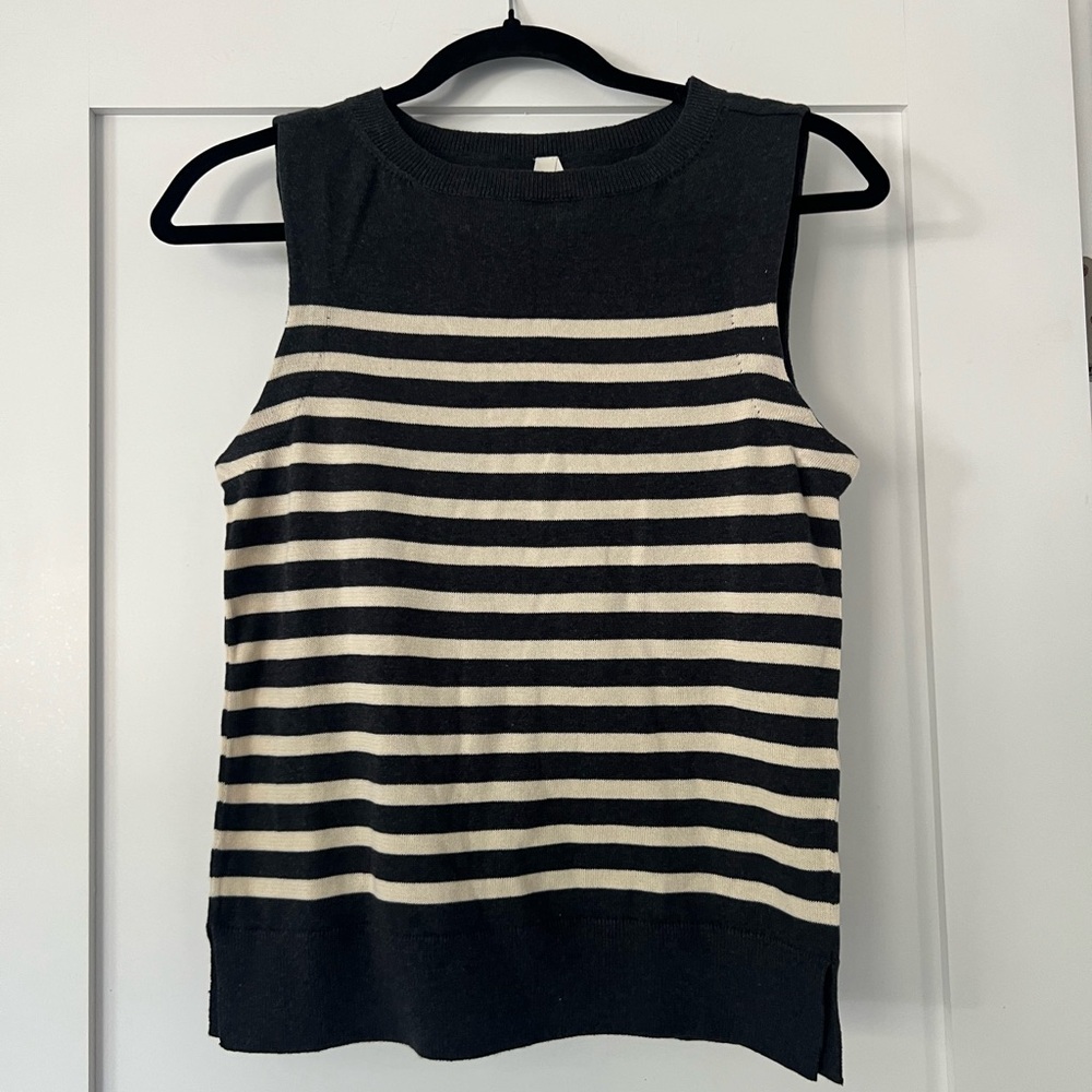Pact Black and Cream Striped Fine Knit Shell Tank Top